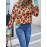 Plus Size - Women'S Plus Size Leopard Print Sweater with Turquoise Cuffs - Cozy Pullover, Loose Fit, Round Neck, Casual Style for Spring/Fall, Casual Wear|Leopard Print Top|Stretchy Fabric