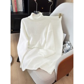 White Plus Size Cozy Sweater and Skirt Set - Soft, Ribbed, Long Sleeve Top with High-Waisted, Flowy Skirt - Perfect for Winter, All-Season Comfort, Winter Clothing | Ribbed Skirt | Construction, Sweater Set