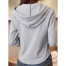 Women's Hooded Sweatshirt - All-Season Casual Pullover Hoodie with Front Button Closure, Machine Washable Sweater for Everyday & Formal Outfits, Relaxed Style, Sleek Appearance, Soft Texture, Stylish Top, Trend Followers