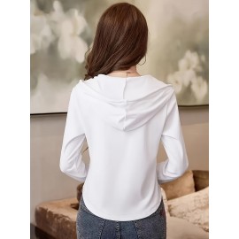 Women's Hooded Sweatshirt - All-Season Casual Pullover Hoodie with Front Button Closure, Machine Washable Sweater for Everyday & Formal Outfits, Relaxed Style, Sleek Appearance, Soft Texture, Stylish Top, Trend Followers