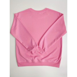 Women's Red joyful Face & Smile Letter Print Sweatshirt - Soft Machine-Washable Polyester Crew Neck Long Sleeve Casual Pullover for Fall Winter, Cozy Everyday Lounge Wear, Comfortable Fit