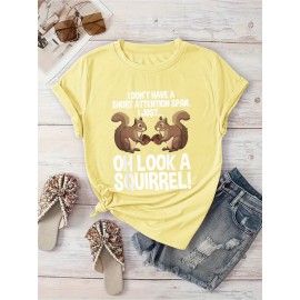 [Playful Squirrel Graphic Tee] Playful Print Top | Women's Casual 